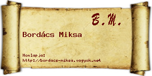 Bordács Miksa névjegykártya